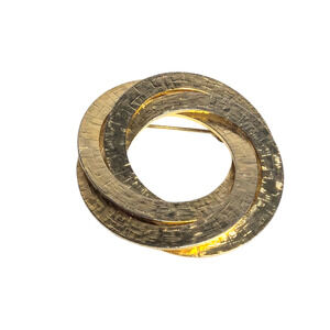 Vtg Gold‎ Tone 3 Metal Ring Spiral Layered Cluster Brooch Pin Estate Jewelry